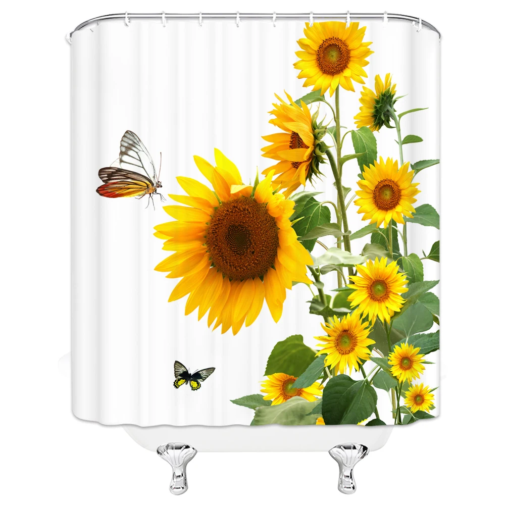 US Sunflower Butterfly Waterproof Bathroom Shower Curtain Toilet Cover Dec