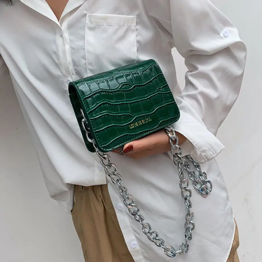 

Vintage Fashion Crocodile pattern Mini Square bag 2019 New Quality Leather Women's Designer Handbag Chain Shoulder Messenger Bag
