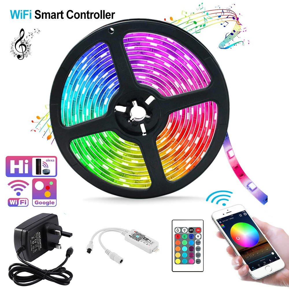 

LED Strip Lights WiFi Wireless Smart Phone Controlled Waterproof Light Strip Colorful Multi-color Strip Light With UK Plug D40
