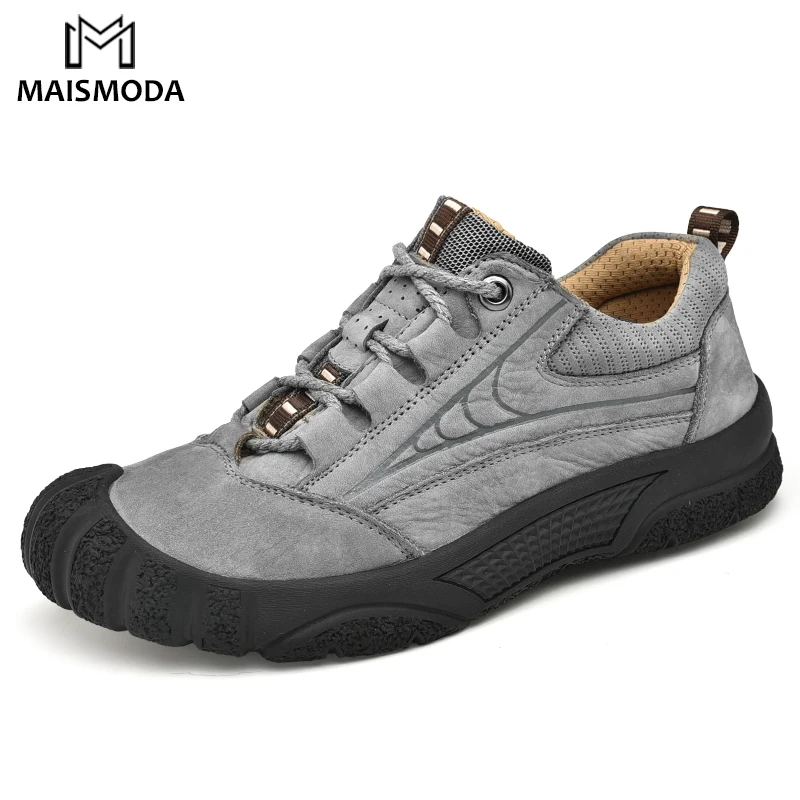 MAISMODA Men's Waterproof Hiking Shoes Genuine Leather Breathable Outdoor Soft Climbing Trekking Footwear Breathable YL671