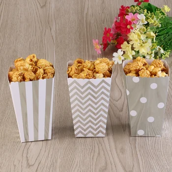 

50Pcs Popcorn Boxes Yellow Design Trio Miniature Scalloped Edge Cardboard Party CartonsCandy/Sanck Bags Movie Supplies