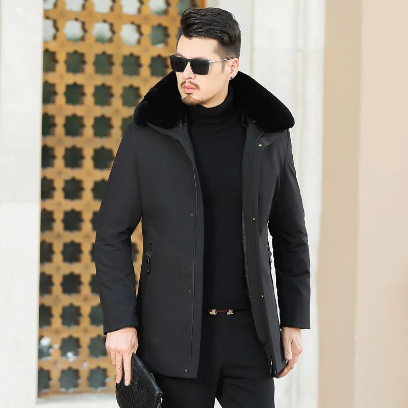 BATMO Зима Новое поступление мужская мода большой меховой воротник стеганая куртка, классический съемный вкладыш держать теплое пальто парка мужчин - Цвет: photo color