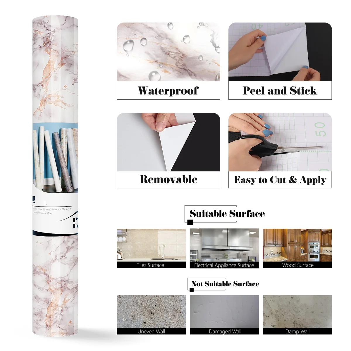 Marble Vinyl Film Self Adhesive Waterproof Wallpaper Naja Home Decor