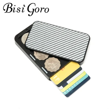 

BISI GORO Carbon Fiber Protector Credit Card Holder RFID Blocked Single Box Thin Wallet Men Slim Card Case tarjetero hombre Coin