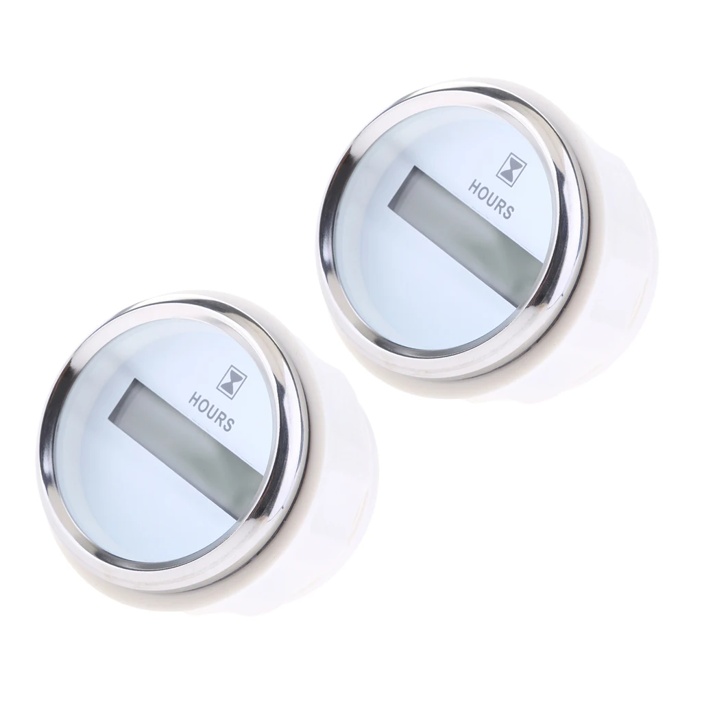 2pcs Marine Boat Digital Hour Meter 52mm Round Gauge Waterproof  White