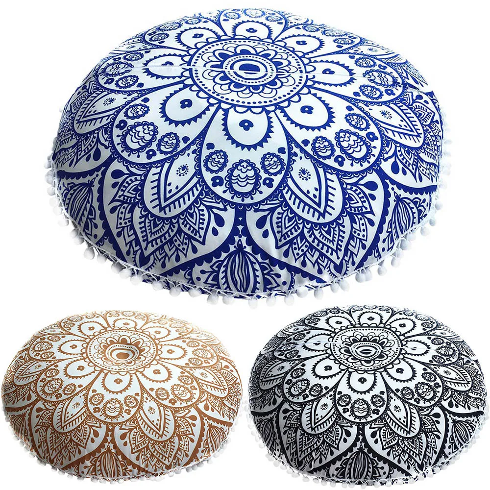 Large 80CM Mandala Flower Floor Pillow Cover Ornament Round Bohemian Meditation Cushion Cases Feather Colorful Covers SD | Дом и сад