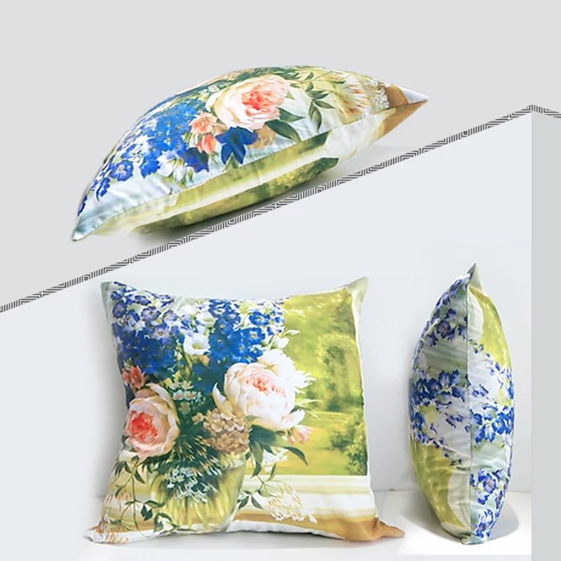 

Garden Oil Painting Double-sided Polyester Cushion Cover Sofa Decoration American Country Flower Pattern Home Throw Pillowcase