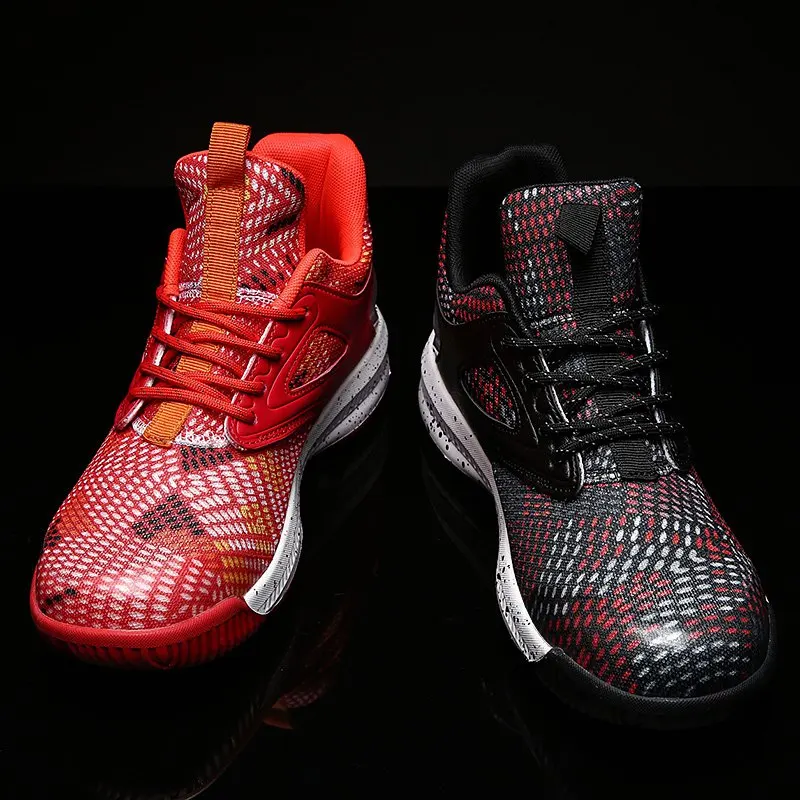 Новинка; дышащая Баскетбольная обувь с перекрестной каймой; парная обувь «Мандарин Дак»; амортизационные износостойкие летающие кроссовки и ткани - Цвет: Red-Black