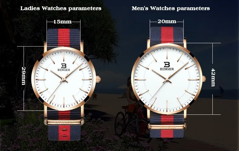 Пара часы Бингер Топ Элитный бренд часы Новинка 2017 года выпуска Для женщин Мода Наручные часы нейлон ремень простой часы для Для мужчин