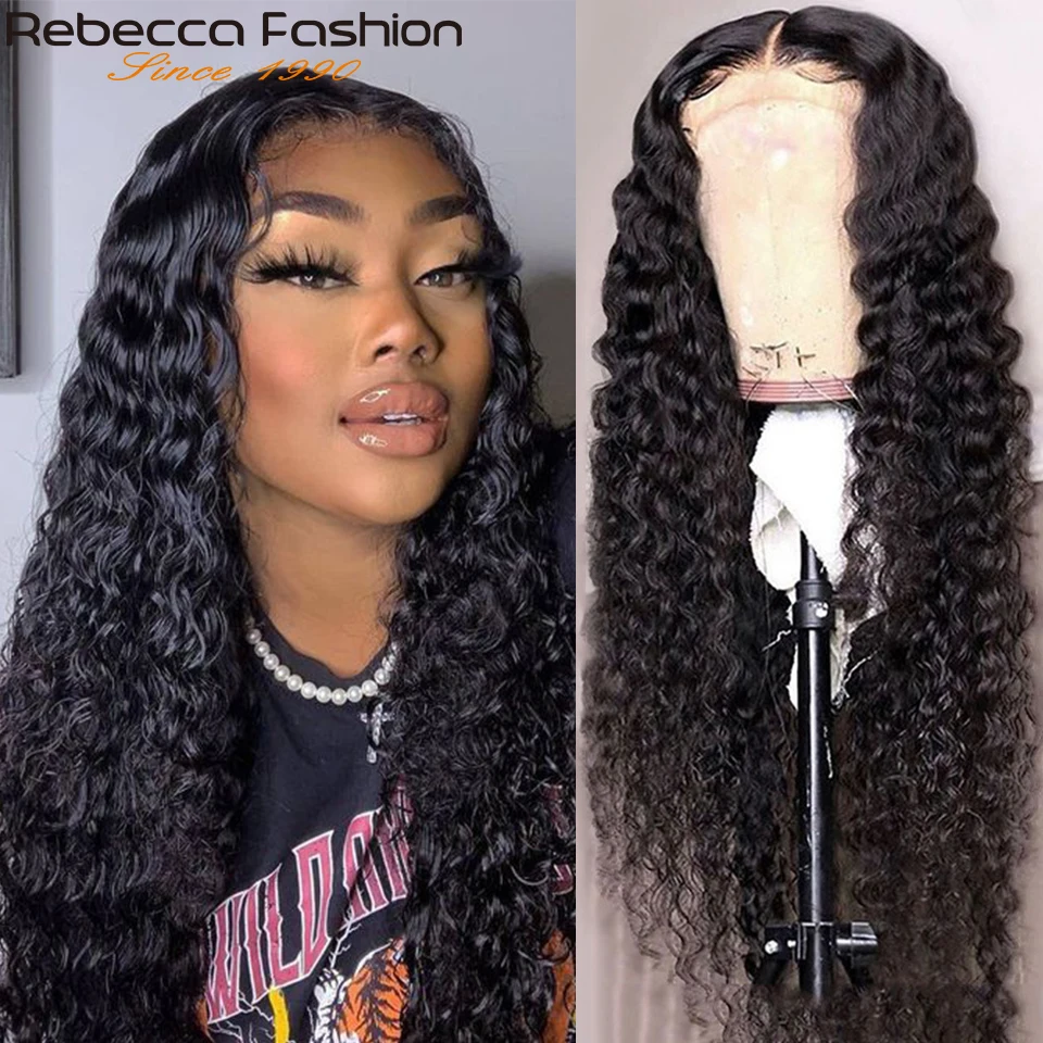 Rebecca Deep Wave-peluca Frontal de encaje 360, pelucas de cabello humano brasileño prearrancado, rizado profundo, 30 pulgadas