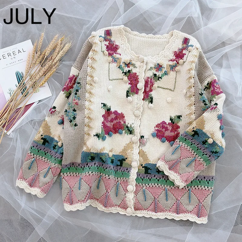 Женский свитер с цветочной вышивкой JULY яркий облегающий джемпер для девушек