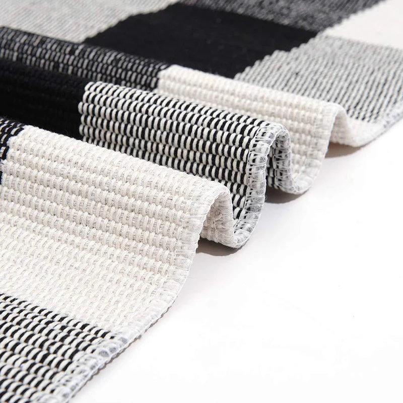 

Cotton Lattice Black and White Lattice Floor Mat Doormat Kitchen Bathroom Outdoor Porch Laundry Woven Carpet for Living Room