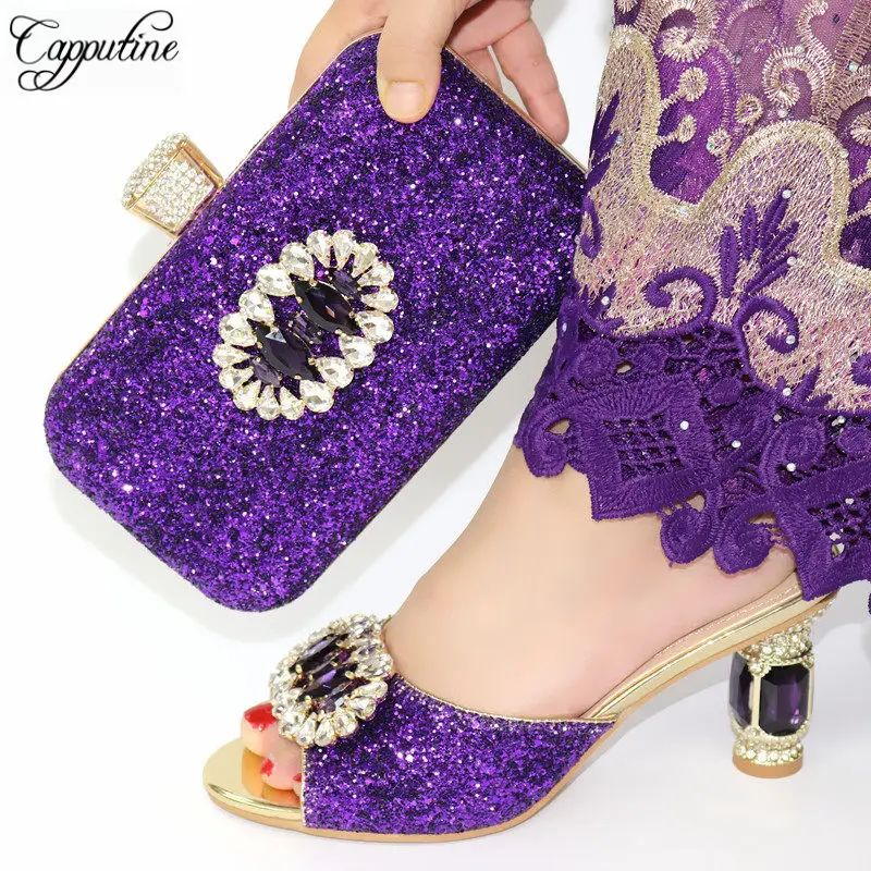 Capputine/Модный комплект из туфель и сумочки в африканском стиле; итальянские вечерние туфли на высоком каблуке со стразами и сумочка; 5 цветов