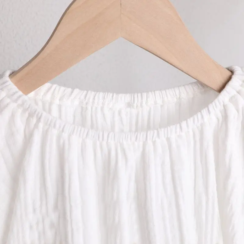 Рубашки для маленьких девочек хлопковая льняная блузка для малышей однотонная детская одежда с пышными рукавами для девочек блузка для прогулок на осень