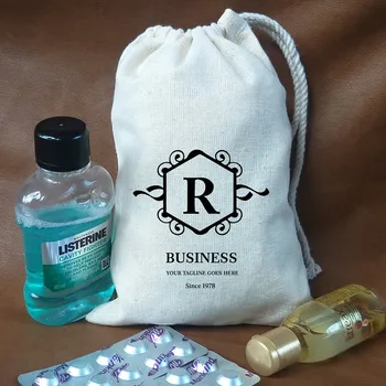 

50pcs personalized Cotton muslin Drawstring Bags with your Logo white Jewelry Packaging Wedding gift Bags soap package Pouches