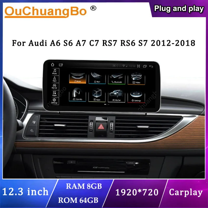 Ouchuangbo автомобильный радиоприемник 12 3 дюймов для Audi A6 S6 A7 C7 RS7 RS6 S7 2012-2018 с 8-ядерным