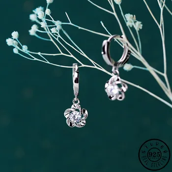 

925 Sterling Silver Small Flower Pendant with Cubic Zirconia Stone Hoops Earings Ear Ring Earrings Fine Jewelry for Women Girls