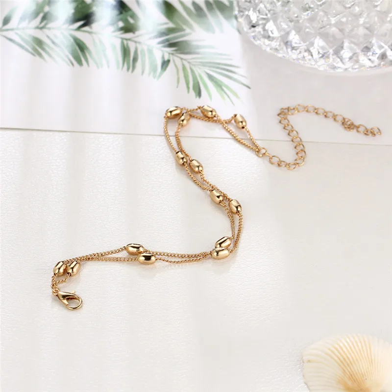 Simple Ankle Layering Pendant Anklet Beaded Foot Jewelry Summer Beach Anklets On Foot Ankle Bracelets For Women Leg Chain