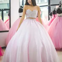 Милое платье шестнадцать из двух частей, розовое милое Пышное Платье, украшенное бисером, vestidos de quinceaneras vestidos de 15 auno
