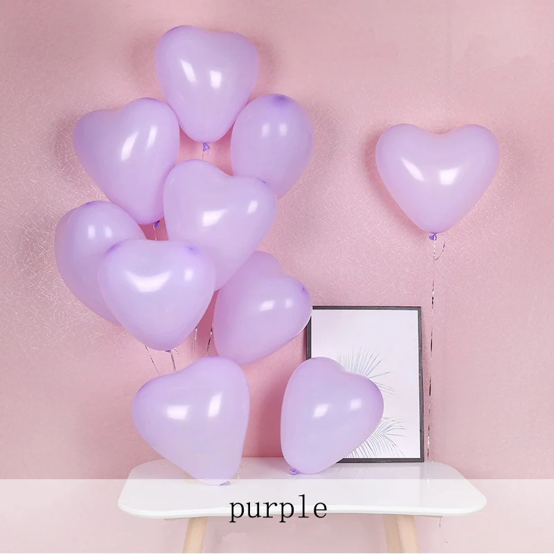 purple 100pcs 100 шт./партия, воздушный шар, макарон, сердце-латексное украшение на свадьбу 12 дюймов, любовь 2,2 г, Свадебный декор для комнаты - Цвет: purple 100pcs