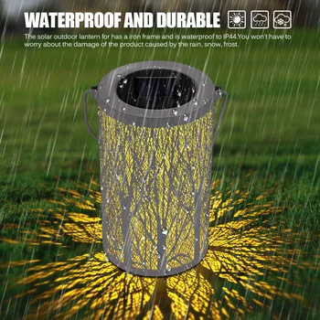 

Outdoor Solar Lamp Night Lifting Handle Hanging Lantern Durable Hollowed Out Balcony Decking Pathway Leaf Shadow Waterproof