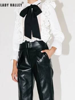 

Retro Lapel Bandage Bow Bow Water-soluble Lace Double-layer Shirt Ladies Spring Fashion Personality Wild Top