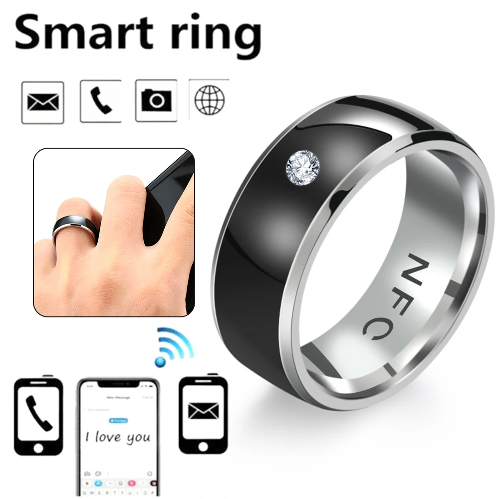 Eachbid Smart Ring Multifunctional Waterproof Intelligent Diamond Technology Finger Smart Wear Finger Digital Ring for NFC Mobile Phone Black 12 