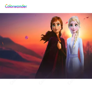 

Cartoons Comics Photocall 7X5ft Romantic Wedding Frozen Princess Children Birthday Party Backdrop Beautiful Sunset Vinyl Banner