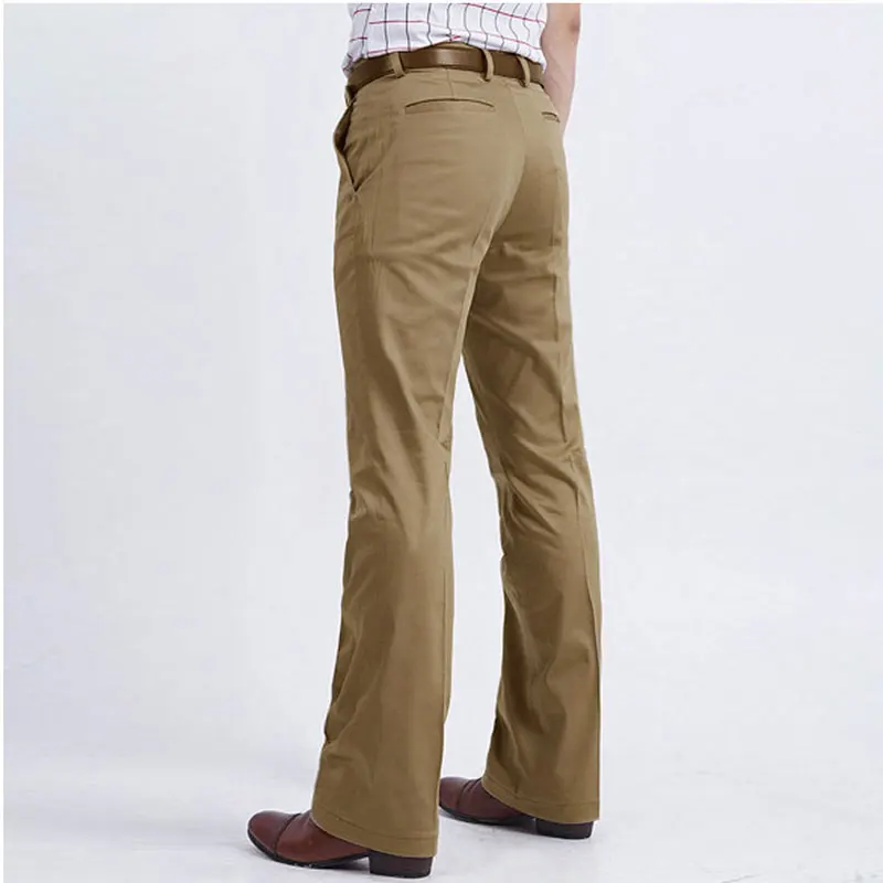 New Men Boot Cut Trousers Business Fashion Classic Office Comfortable Kahki Black White Slim Formal Bottom Flared Suit Pants