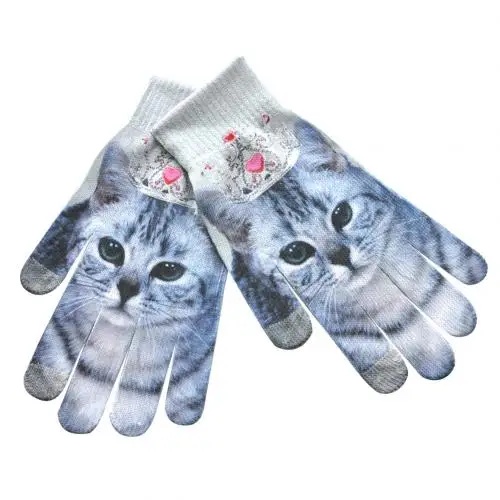 Crown Cat 1 пара, зимние, теплые, цветные, с принтом, сенсорный экран, полный палец, вязаные, унисекс, перчатки, рождественские подарки, manoplas invierno, страйкбольное - Цвет: Crown Cat