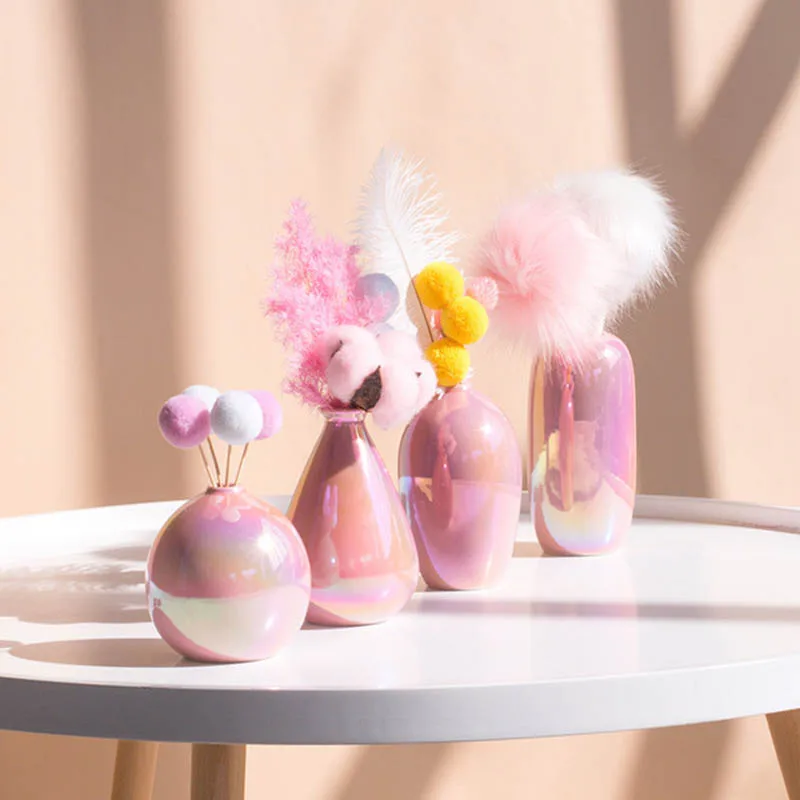 

Nordic Style Light Sweet Pink Luxury Girls Gift Vases Creative Ceramic Flowers Present Anniversary Exquisite Wedding Decoration