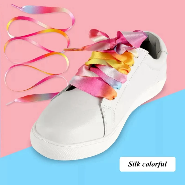 Silk colorful 1 пара, Модные Цветные шнурки для обуви, яркие градиентные шнурки для ботинок, шелковые парусиновые кроссовки, шнурки, радужные шнурки, BC-2 - Цвет: Silk colorful