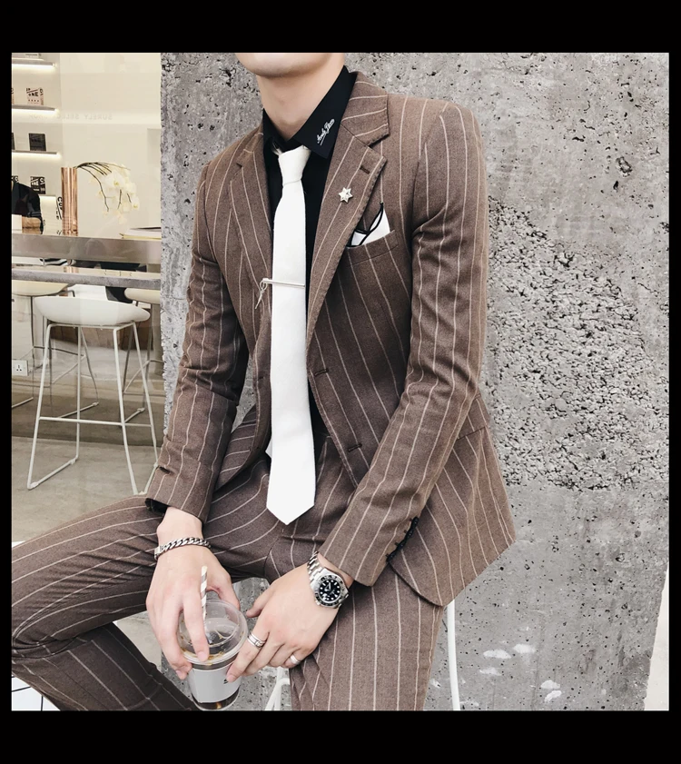 terno masculino мужские костюмы в полоску Азиатский тонкий крой последние конструкции пальто брюки 2 шт однобортный Бизнес Повседневная мода