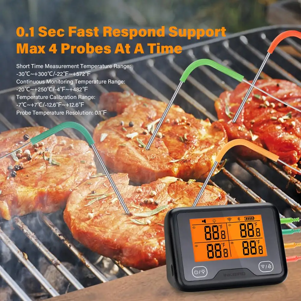 INKBIRD 500FT Wireless Meat Thermometer IRF-2SA for Grilling, Dual Probes  Digita