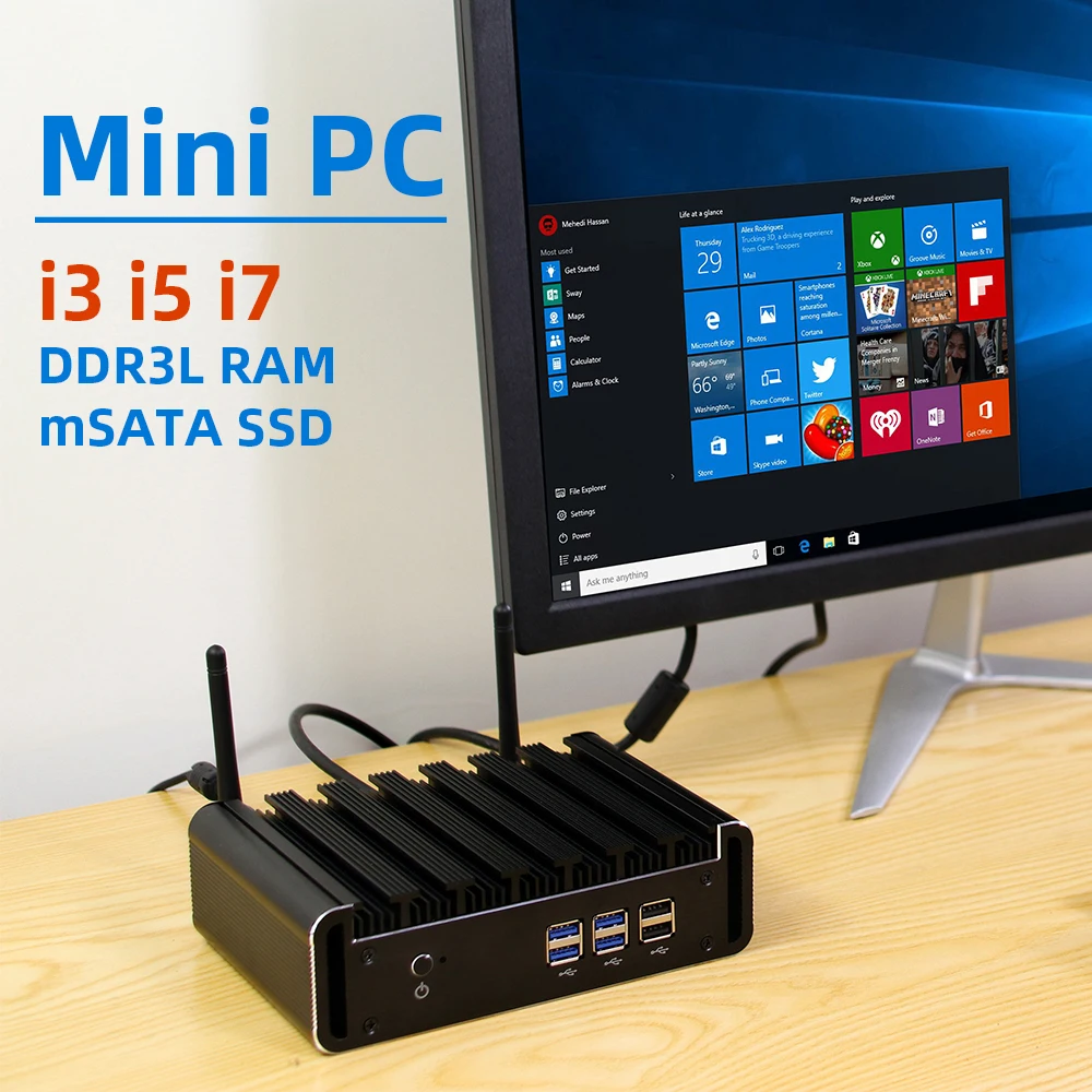 XCY Мини ПК Intel Core i7 7500U i5 7200U i3 7100U DDR3L Оперативная память mSATA SSD HDMI VGA 6xusb