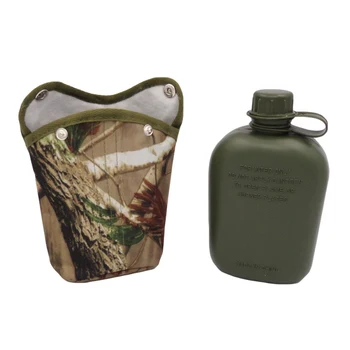 

1L Outdoor Sport Hunting Military-Style Canteen Bottle Plastic Camping Hiking Survival Water Bottle Kettle With Cloth Cover