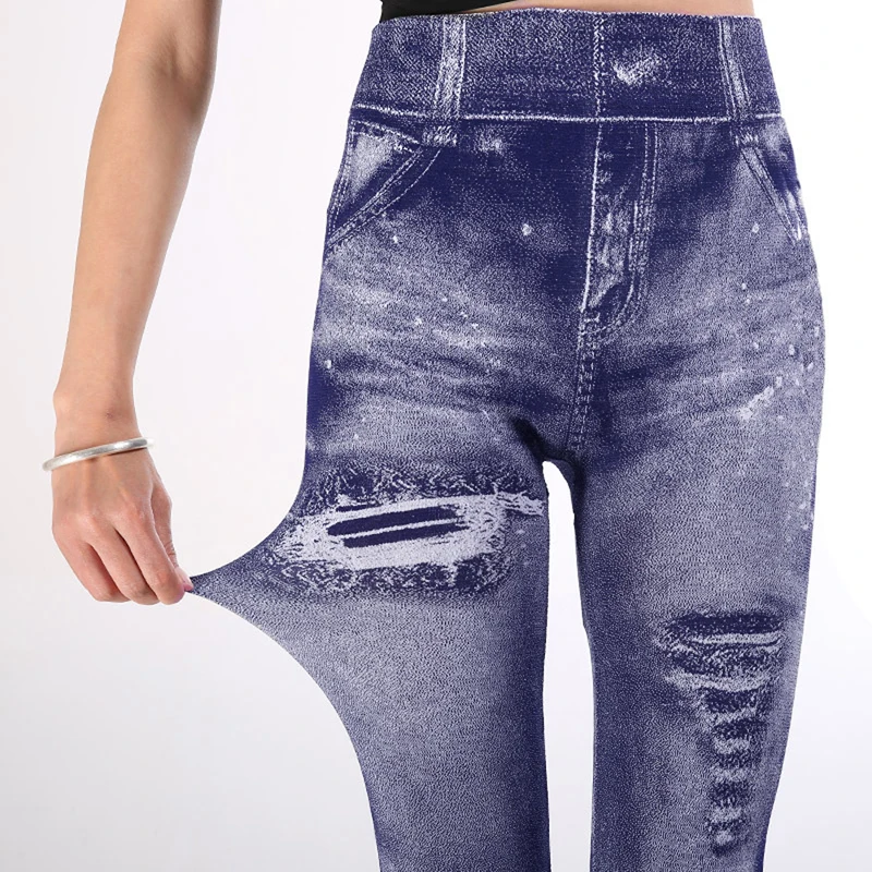 brown leggings Sexy Faux Jeans Leggings Women Stretch Printed Short Leggins Plus Size Calf-Length Pants Summer Breeches High Waist Jeggings maternity leggings
