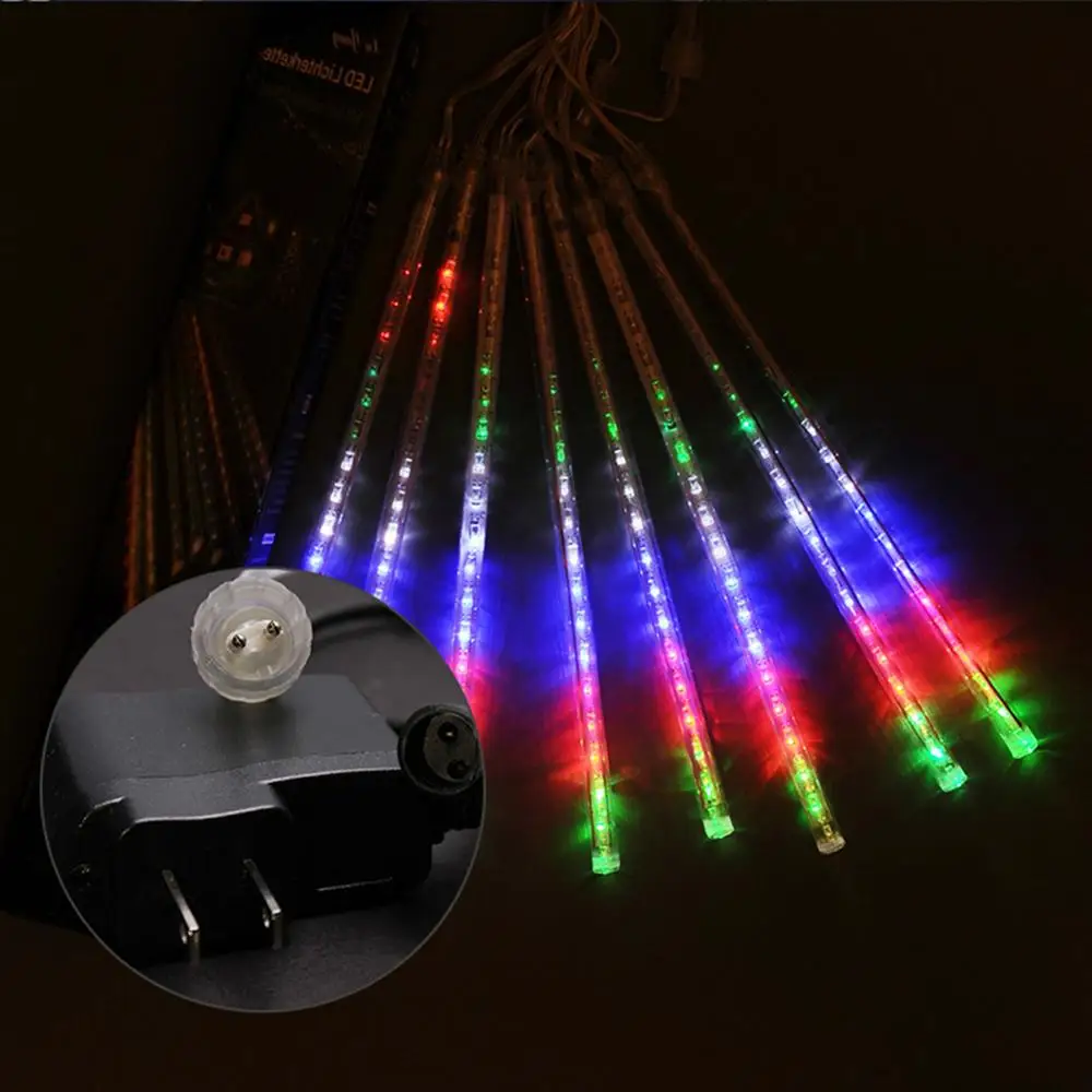 EU RGB color 30CM Рождественский Метеоритный Дождь светодиодный свет 30 см 8 трубок 192 светодиодный водонепроницаемый свет гирлянда садовое дерево домашний декор для свадебной вечеринки - Испускаемый цвет: EU RGB color 30CM