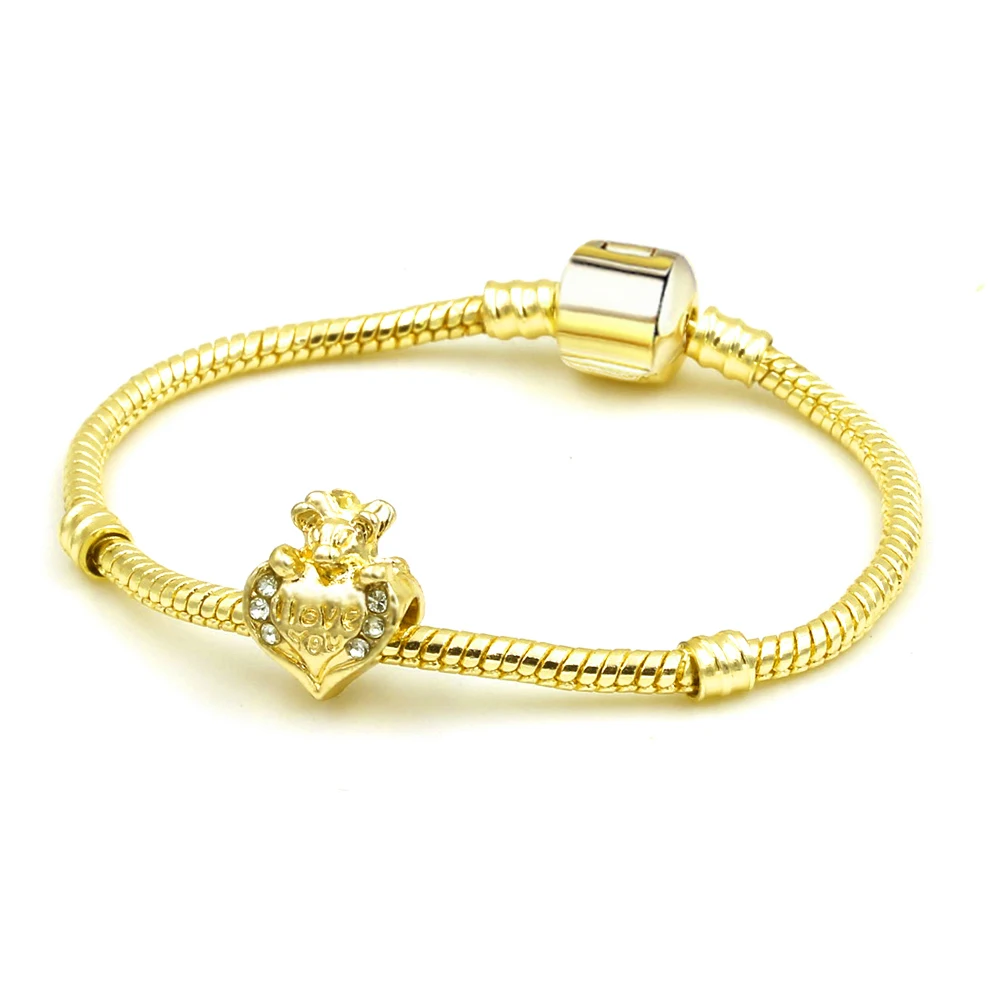 Модный золотой серебряный браслет с подвеской Король Лев браслет Mufasa Simba Nana в форме сердца бусины в виде Микки-Мауса браслеты для женщин и мужчин - Окраска металла: JSL005