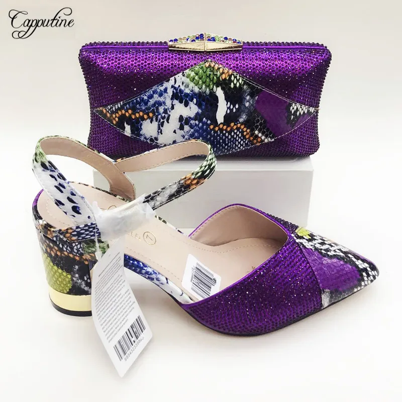 

Charming Purple Spring/Autumn Shoes And Bag Set Latest Pump Shoes With Clutch Handbag 2096-2 Heel Height 8.5CM