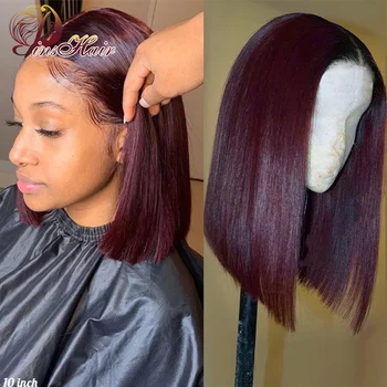 

Middle Part Straight Bob 13*1 Lace Part Human Hair Wig Peruvian Remy Hair 150% 99J Burgundy Deep Part Wig Pre Plucked Pinshair
