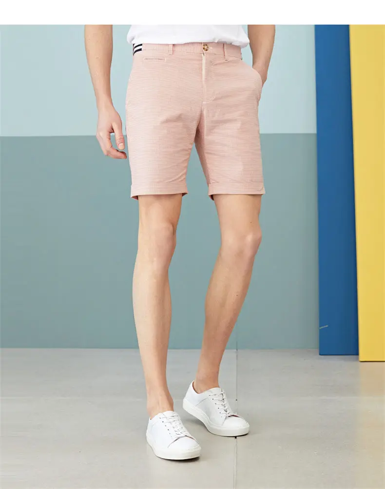 Clearance Sale Mens Casual Shorts Summer Plaid Shorts Pink Color 95% Cotton 5% Spandex High Qulity Short Pant Male Slim Fit S-XL 06