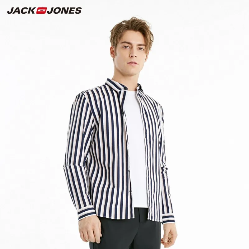 Мужская рубашка с длинными рукавами в полоску JackJones 100% хлопок 219105558 | одежда