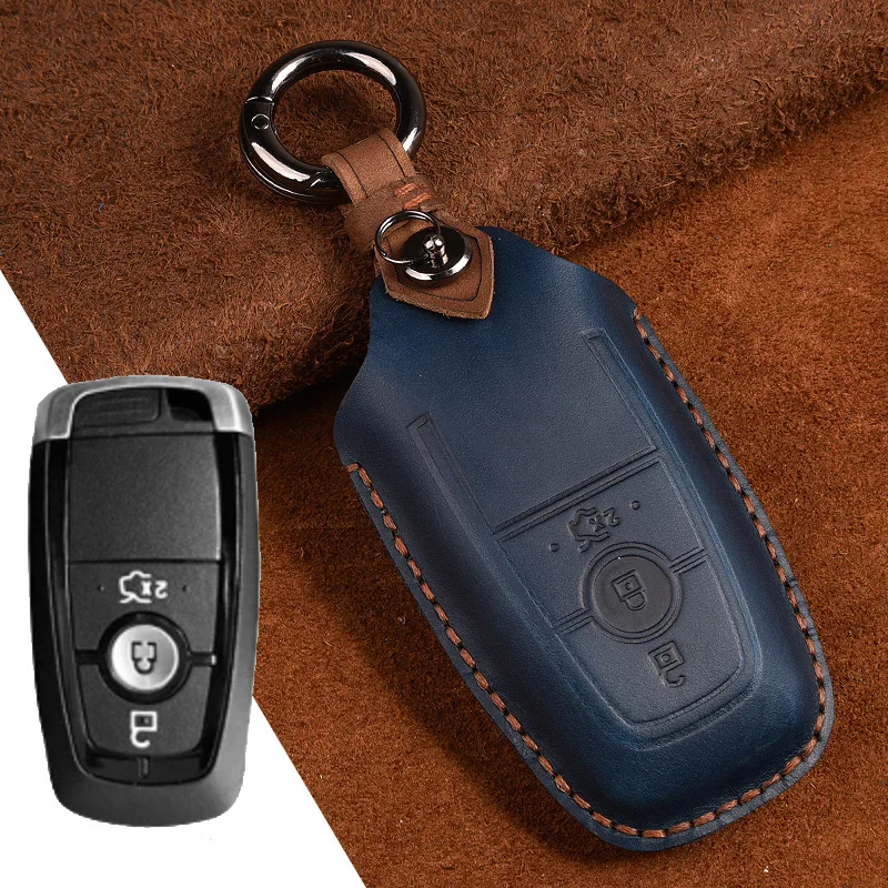 Leather Key Case for Ford Focus Edge Explorer 5 Mondeo Mk4 Escort Trurus TITANIUM Mustang Ranger Car Cover Holder | Автомобили и