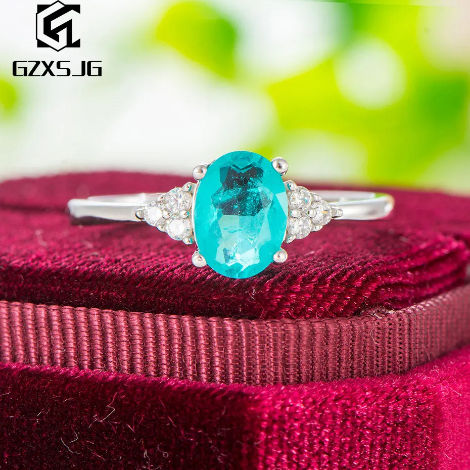 GZ Brazilian Paraiba Tourmaline Gemstones Ring for Women genuine 925 Sterling Silver White Rhodium ring for engagement Size 4 10 GZ Brazilian Paraiba Tourmaline Gemstones Ring for Women genuine 925 Sterling Silver White Rhodium ring for engagement Size 4 10