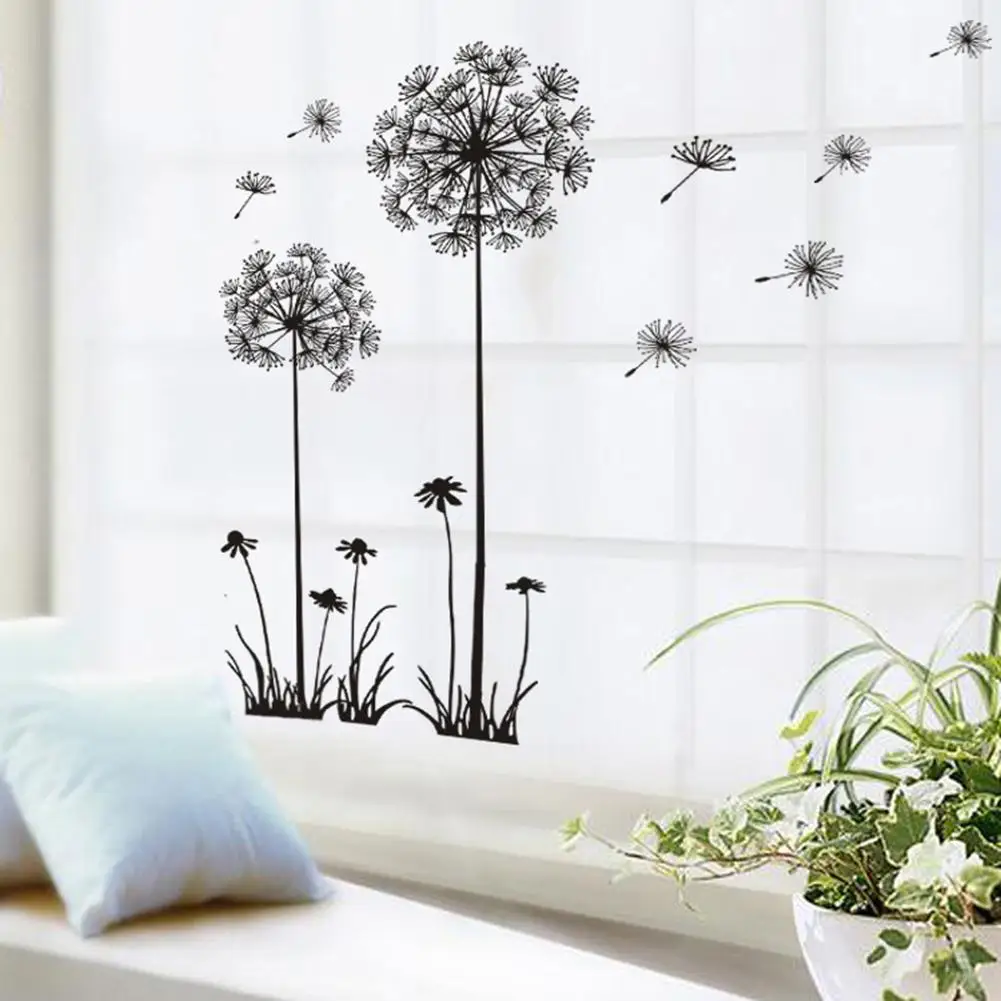 Одуванчики на стене в интерьере. Наклейка на стену одуванчик на ветру. Наклейка виниловая интерьерная. Роспись стен одуванчики. Интерьерная наклейка на стену.