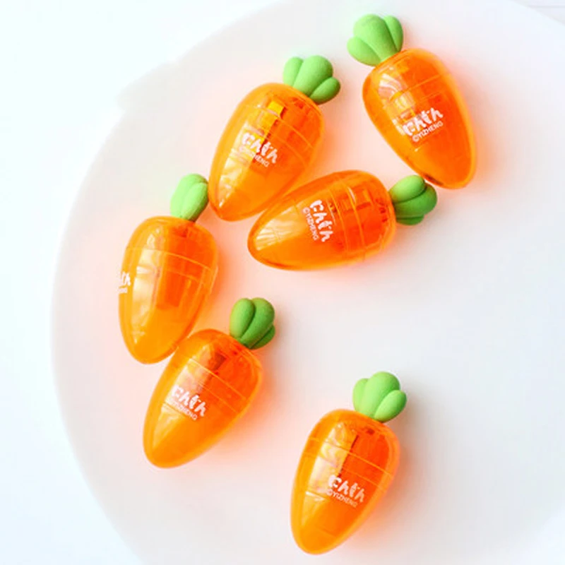 

1Pcs Cute Carrot Pencil Sharpener With Eraser For Pencils School Student Stationery Decoration