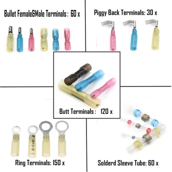 

420Pcs Fully Insulated Heat Shrink Butt Connector Waterproof Splice Soldering Electrical Wire Cable Crimp Terminal Connector