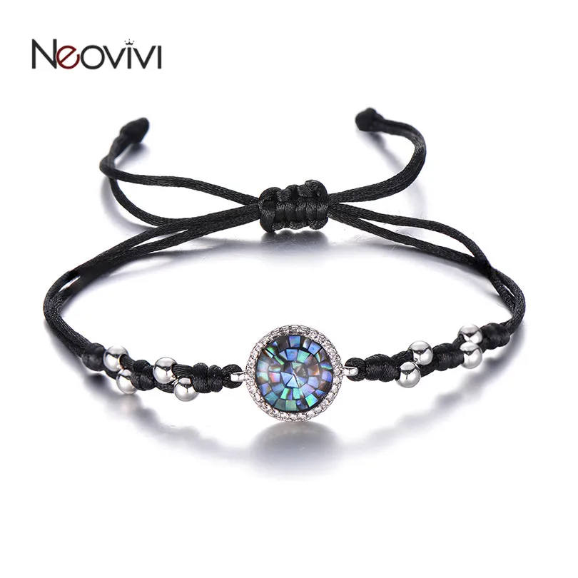 

Neovivi Round Charm Bracelet Macrame Handmade Clear Cubic Zirconia Shell Parts Red Black Rope String Bracelets for Women Jewelry