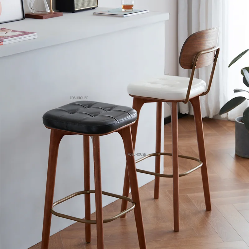 Nordic Solid Wood Bar Chairs for Kitchen Furniture Industrial Retro Restaurant Counter Stool Creative Back High Stool Bar Chair